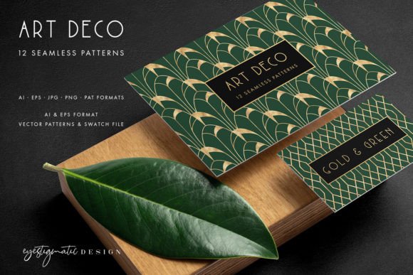 Download 12 Art Deco Patterns - Gold &amp; Green - Premium Resources