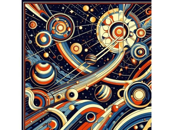 Download Cosmic Scene with Bold Art Deco Patterns - Premium Resources
