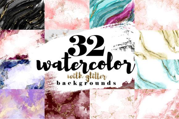 Download Watercolor Backgrounds with Glitter Bundle - Background Collection
