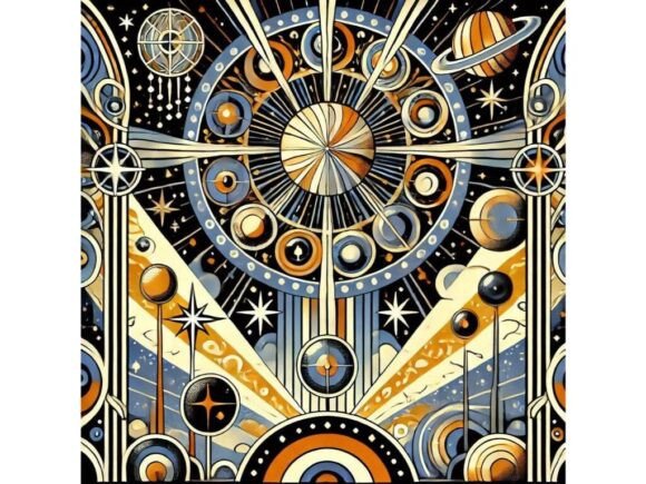 Download Cosmic Scene with Bold Art Deco Patterns - Premium Resources
