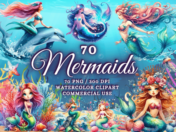 Download Watercolor Mermaids Clipart Mermaid Png - Premium Bundle